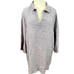 Tahari Blue and White Striped 100 % Linen Tunic Blouse M/L